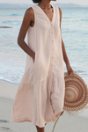 Sunny | Women's Buttoned Midi Dress with Sleeveless Design and Versatile Style