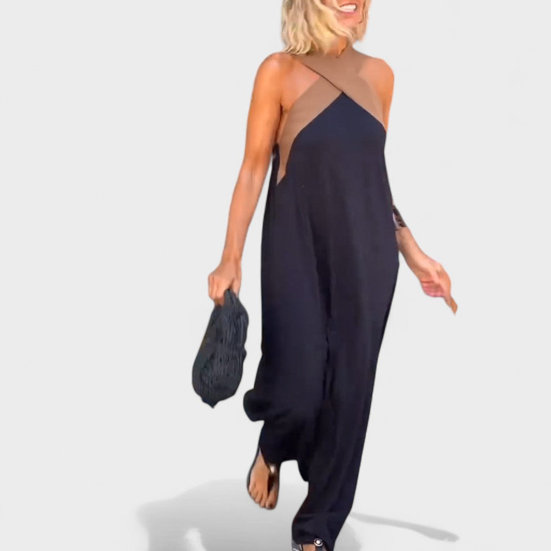 Sue | Elegant Cross-Neck Maxi Dress