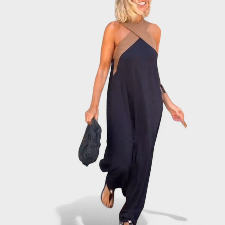 Sue | Elegant Cross-Neck Maxi Dress