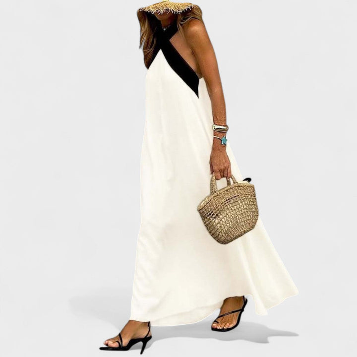 Sue | Elegant Cross-Neck Maxi Dress