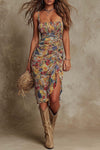 Sedona | Boho Floral Ruched Midi Dress