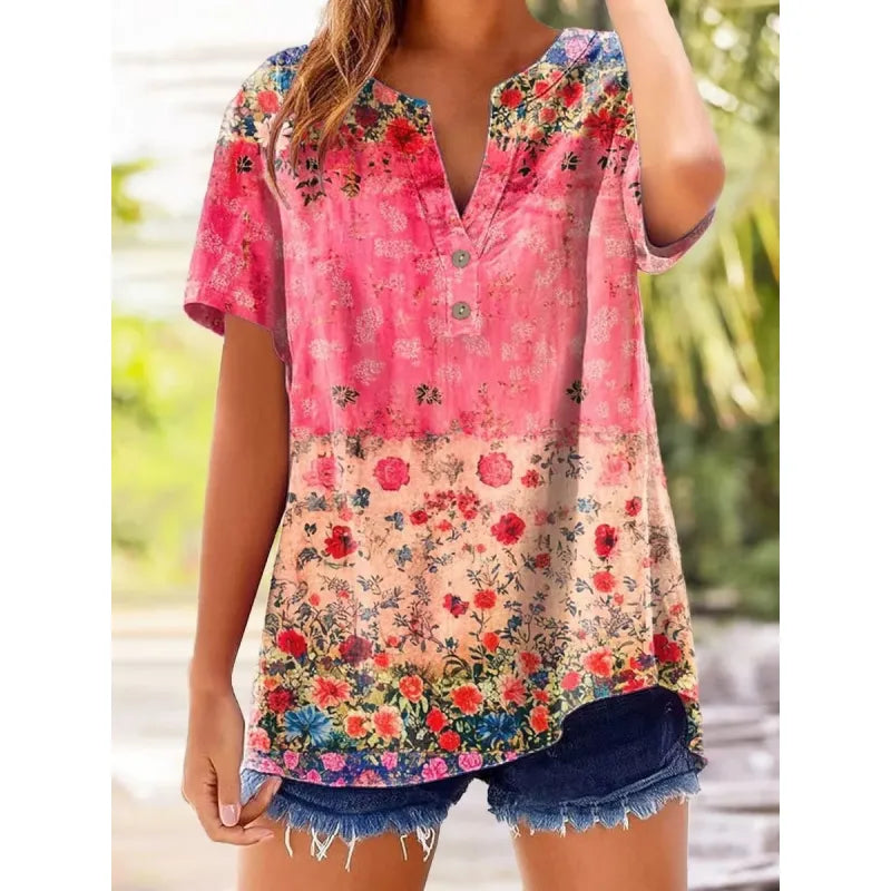 Lorelei | Women’s Printed Blouse with Split Neckline and Buttons