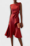 Isabelle | Women's Asymmetric Midi Dress with Draped Design and Versatile Style