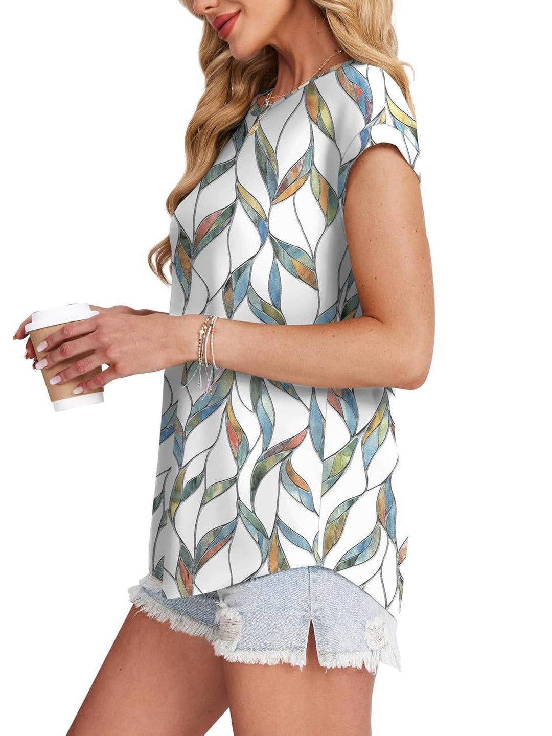 Rowan | Casual Top with Leaf Print and Crew Neck
