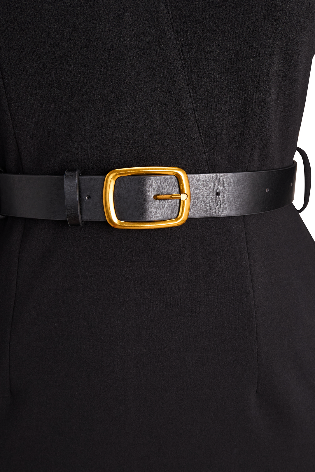 Ariana | Elegant Black Sheath Dress with Belt and Mandarin Collar