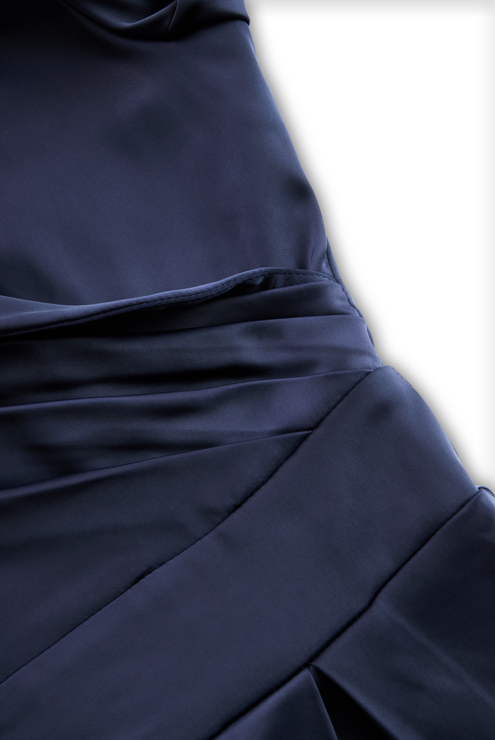Beatrice | Women´s Retro Satin Midi Dress Featuring a Draped Collar