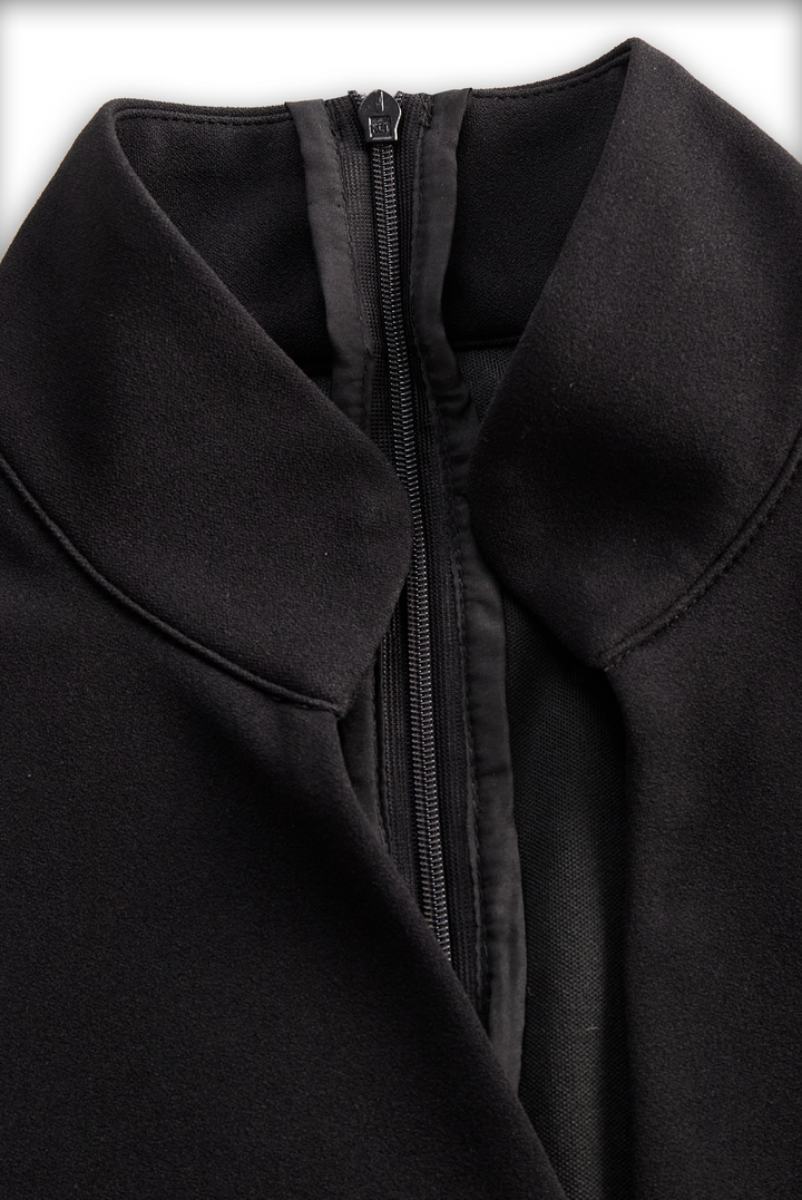 Ariana | Elegant Black Sheath Dress with Belt and Mandarin Collar