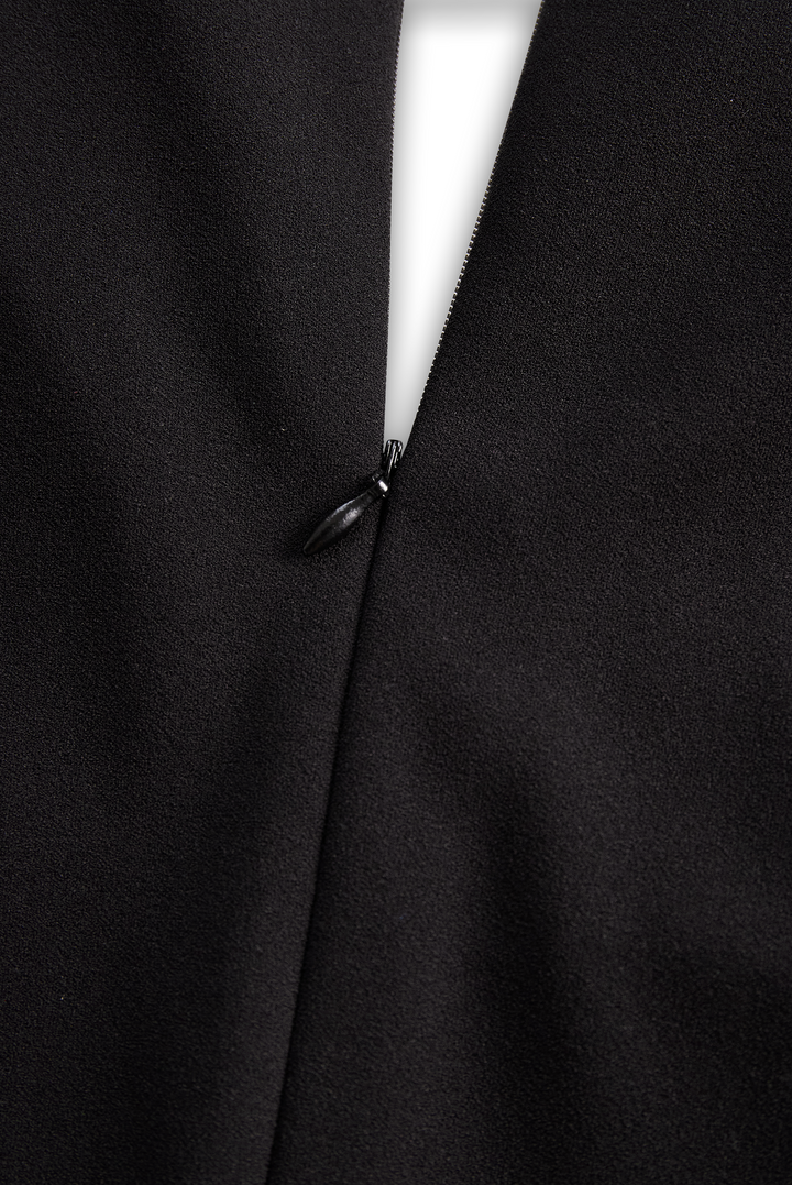 Ariana | Elegant Black Sheath Dress with Belt and Mandarin Collar