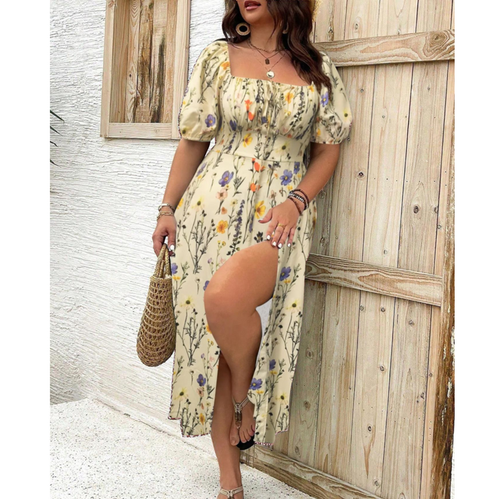 Eleanor | Classy Plus Size Puff Sleeve Maxi Dress