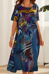 Amara | Women's Floral Dress with A-Line Cut and Short Sleeves
