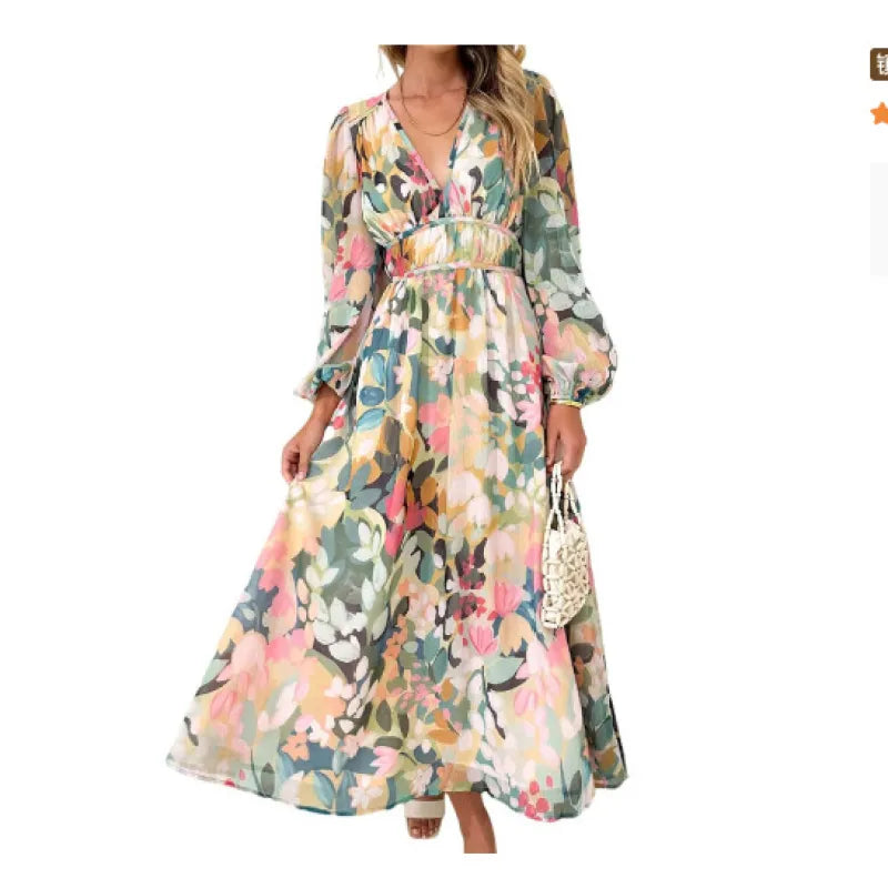 Riley | Women’s Midi Dress with V-Neck and Print