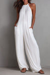 Seraphina | Resort White Pleated Halter Wide-Leg One-Piece Jumpsuit