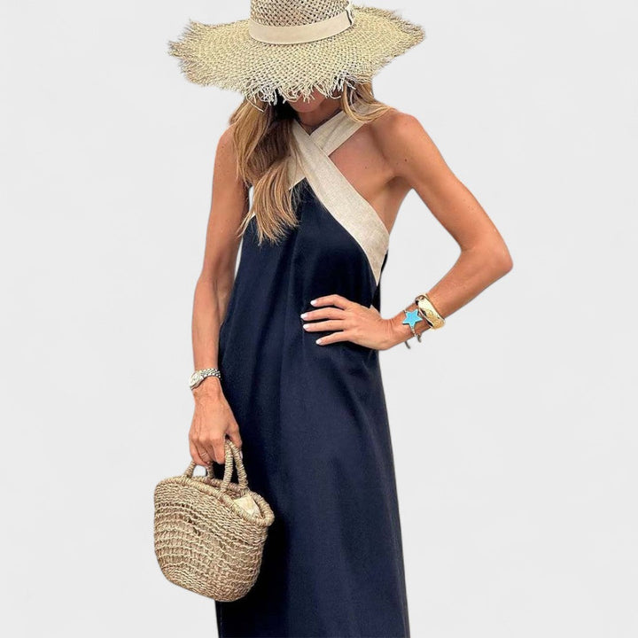 Sue | Elegant Cross-Neck Maxi Dress