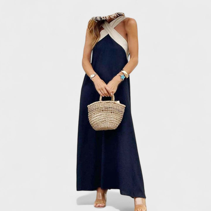 Sue | Elegant Cross-Neck Maxi Dress