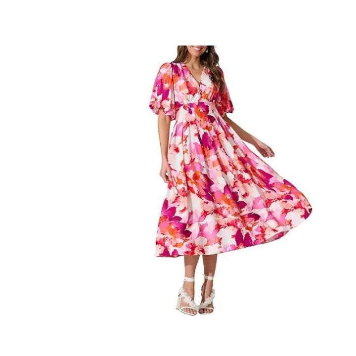 Riley | Women’s Midi Dress with V-Neck and Print