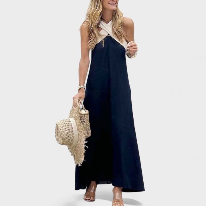 Sue | Elegant Cross-Neck Maxi Dress