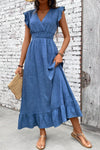 Luna | Women's V-Neck Smocked Waist Ruffle Hem Maxi Dress