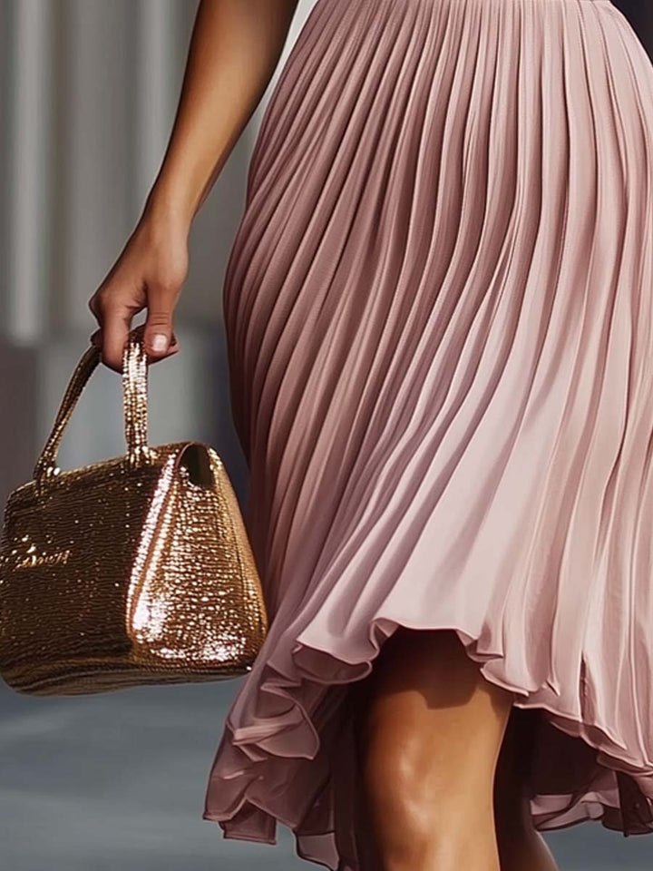 Audrey | Textured Pleated Sleeveless Midi Dress
