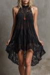 Seraphina | Bohemian Resort Black Lace Sleeveless A-line Mini Dress