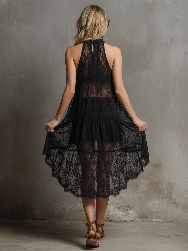 Seraphina | Bohemian Resort Black Lace Sleeveless A-line Mini Dress