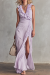 Jeanine | Women's Elegant V Neck Ruffle Sleeveless Chiffon Maxi Dress