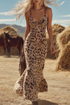 Dakota | Western Vacation V-Neck Leopard Print Lightweight Faux Suede Fishtail Maxi Dress
