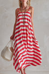 Scarlett | Chic & Casual Red-Striped Spaghetti-Strap Sleeveless Maxi Dress