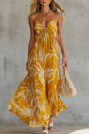 Zinnia | Fashionable Retro Printed Yellow Sleeveless V-neck Chiffon Maxi Dress