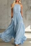 Maren | Blue Cotton And Linen Sleeveless Maxi Dress