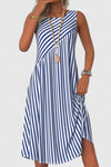 Breezy | Women's Striped Sleeveless Midi Dress Round Neck Summer Dress