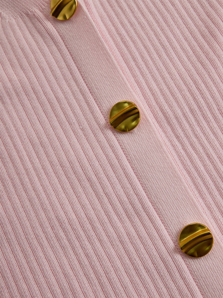 Rosalie | Elegant Pink V-neck Single-breasted Knitted Mini Dress