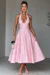 Rhodes | Women's Jacquard Maxi Dress with V-Neck and Halterneck Design