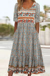 Leilani | Women's Bohemian Print Dress with Round Neckline and Flowy Skirt
