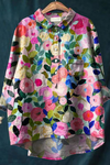 Women's Floral Blouse with Short Sleeves and Lightweight Fabric