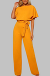 Sunny | Women's Belted Wide Leg Jumpsuit Batwing Sleeve Crewneck