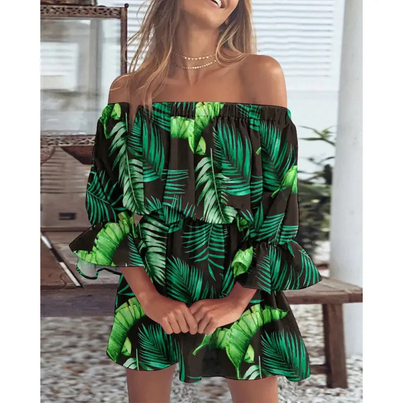 Freya | Women’s Mini Dress with Off-Shoulder Neckline and Floral Print