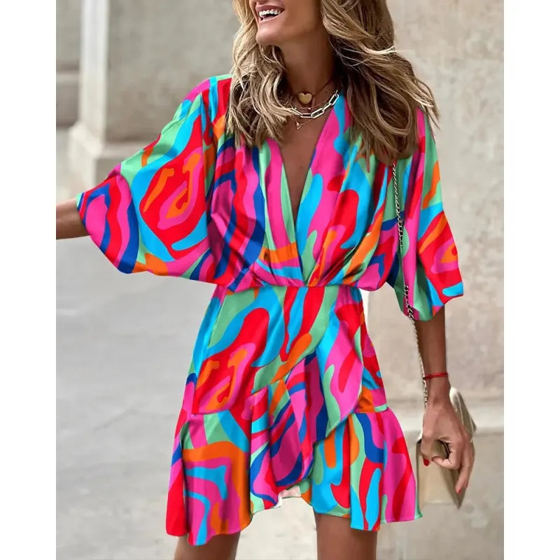 Marisol | Women’s Mini Dress with V-Neck and Ruffles