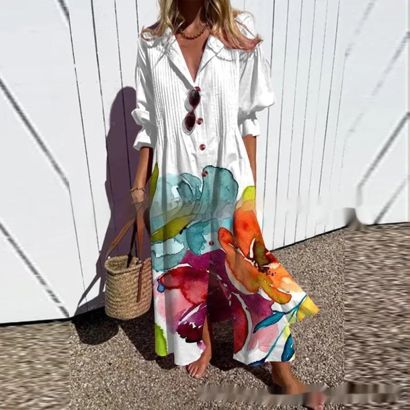 Jacqueline | Women’s Maxi Dress with V-Neck and Circle Print