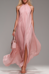 Luna | Comfortable And Elegant Halter Neck Sleeveless Slit Chiffon Maxi Dress