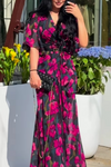 Women's Printed Dress with V-Neck and Trumpet Sleeves