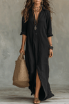 Mary | Bohemian Maxi Dress with Black Button-Front Detail