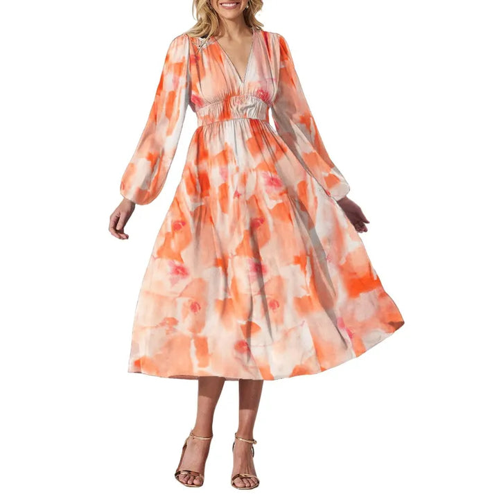 Riley | Women’s Midi Dress with V-Neck and Print