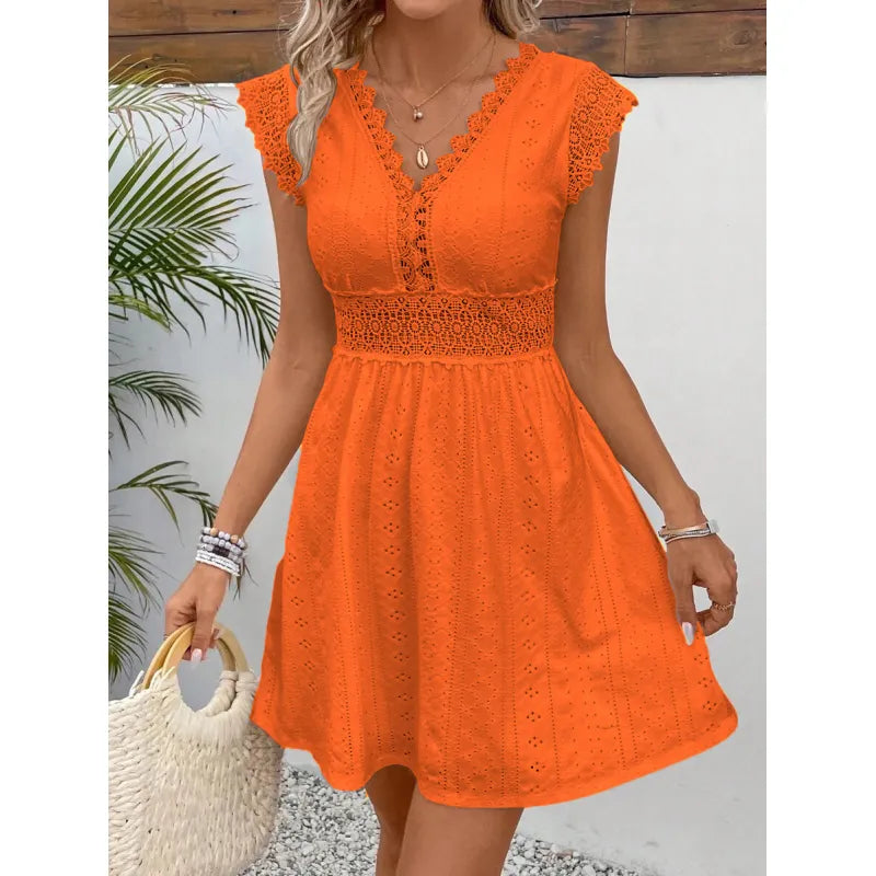 Evangeline | Women’s Mini Dress with V-Neckline and Lace Panels