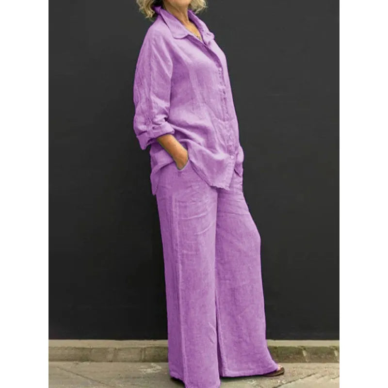 Presley | Women’s Two-Piece Set with Button-Up Shirt and Wide-Leg Trousers