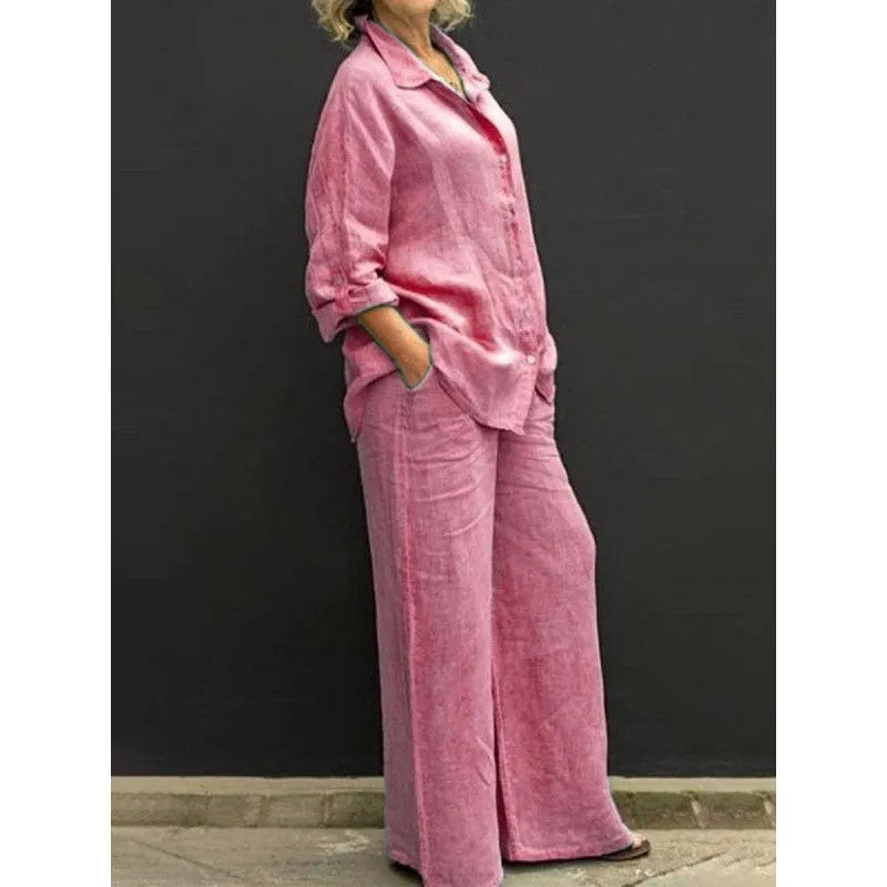 Presley | Women’s Two-Piece Set with Button-Up Shirt and Wide-Leg Trousers