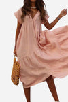 Amaya | Women's V-Neck Midi Dress with Tiered Design and Flutter Sleeves