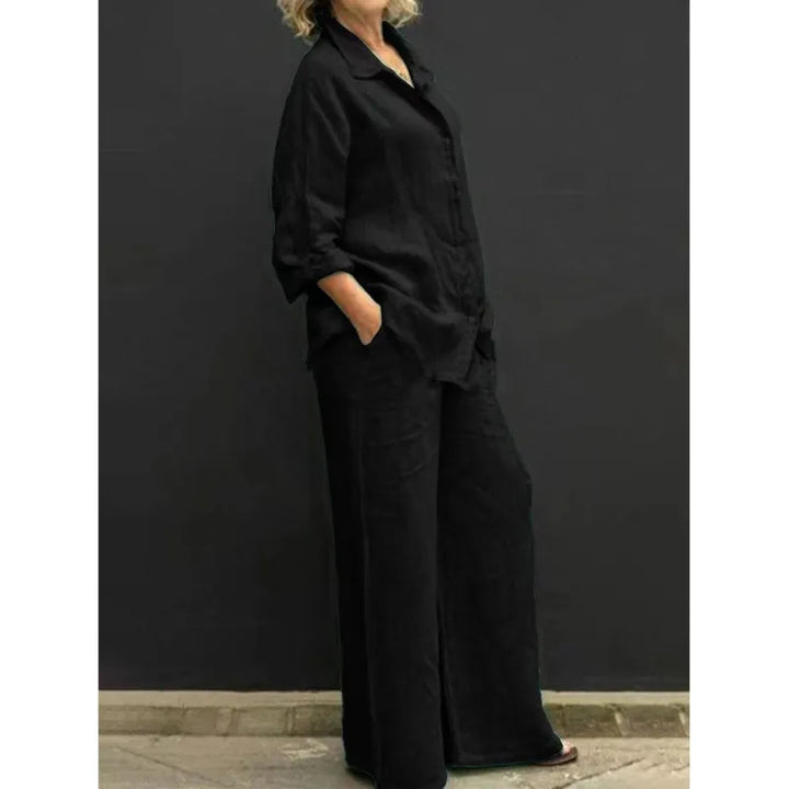 Presley | Women’s Two-Piece Set with Button-Up Shirt and Wide-Leg Trousers