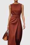 Astelle | Women's Sleeveless Midi Dress with Round Neck and Twisted Detail