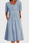 Women's Striped Midi Dress with Button Details and Classic Design