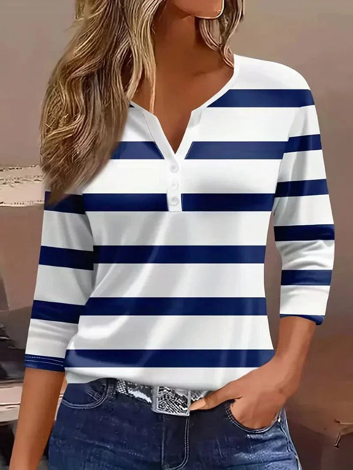 Genevieve | Striped V-Neck Top with Short Sleeves